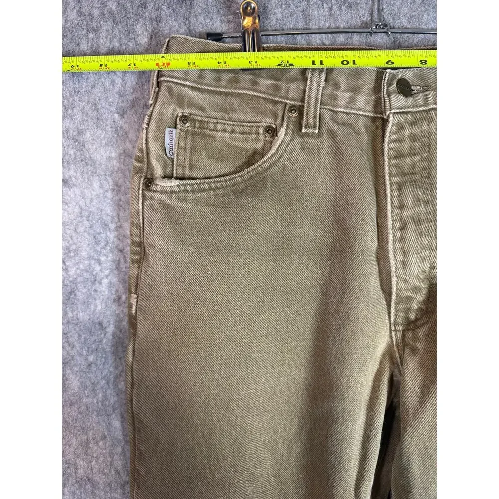 Vintage Carhartt Mens B162 BRK Flannel Lined Tan Brown Denim Pants 34x30